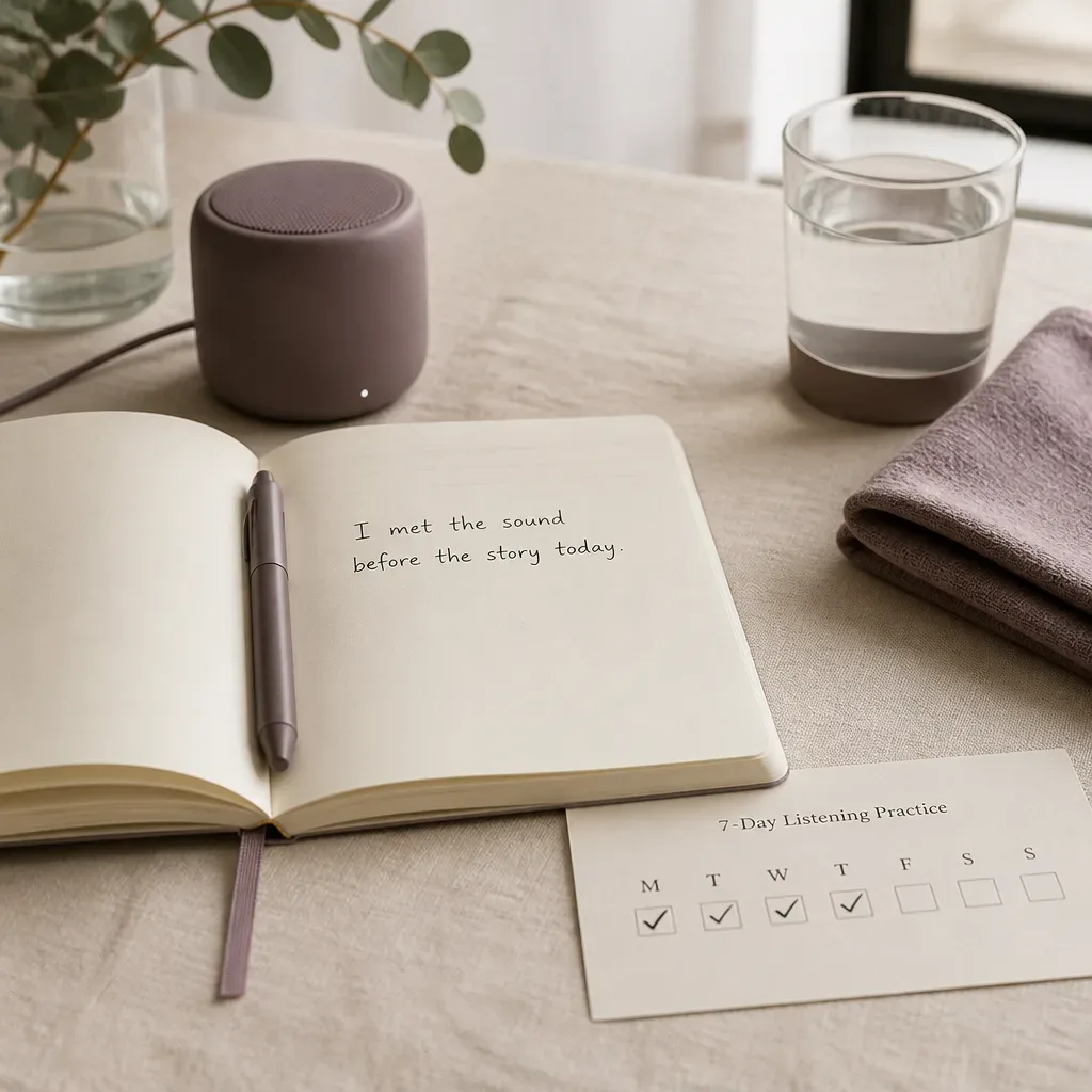 Notebook with one sentence after a sound session