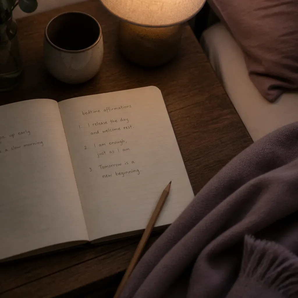 Cuaderno con afirmaciones simples antes de dormir