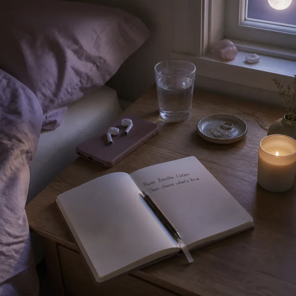 Notebook and phone prepared for full moon listening
