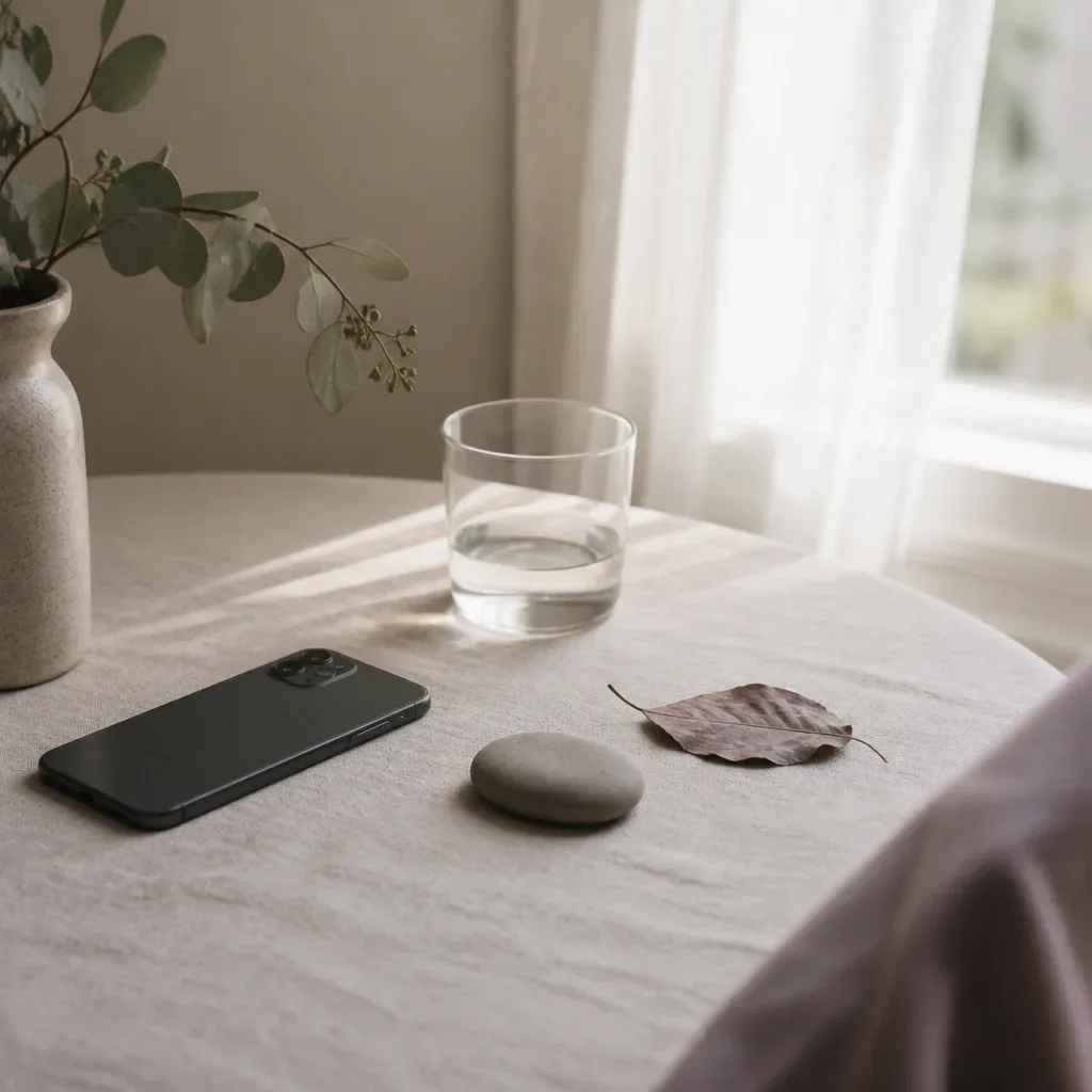 Simple autumn ritual setup on a quiet table