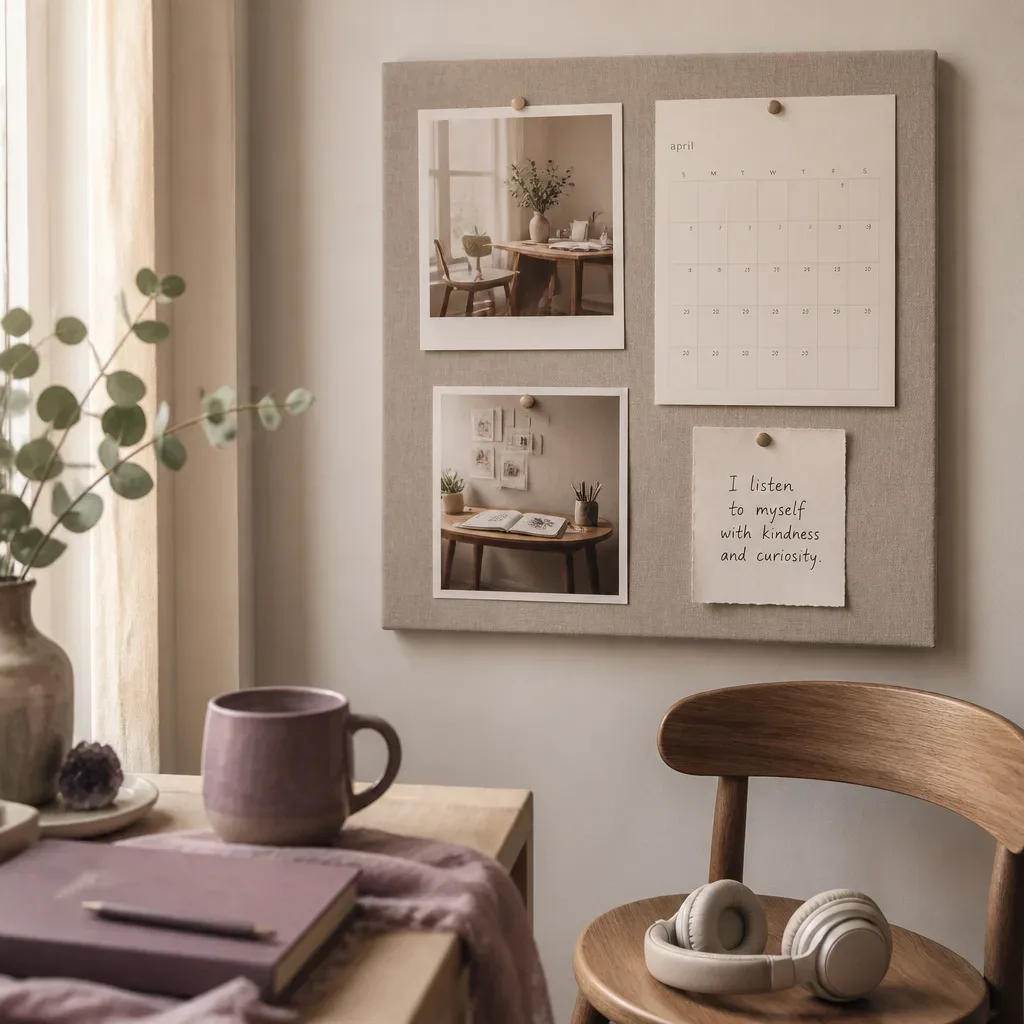 Quiet board with headphones and career images