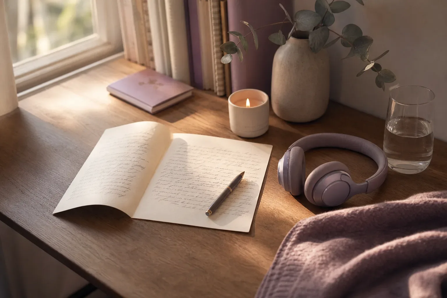 Open letter beside headphones on a quiet desk