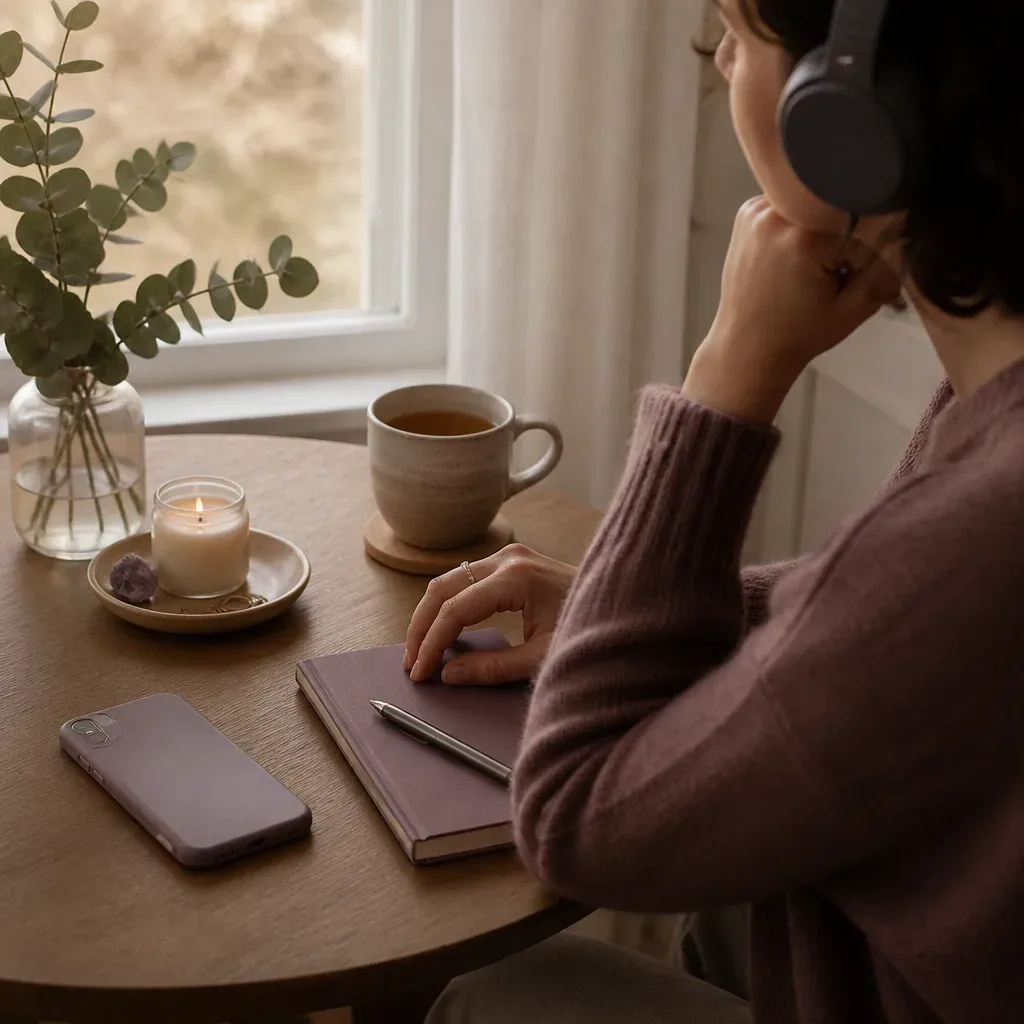Person listening before checking money messages