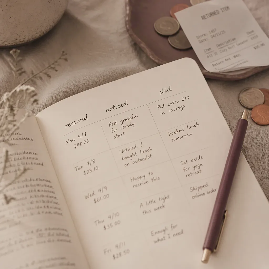 Notebook tracking unexpected money and actions