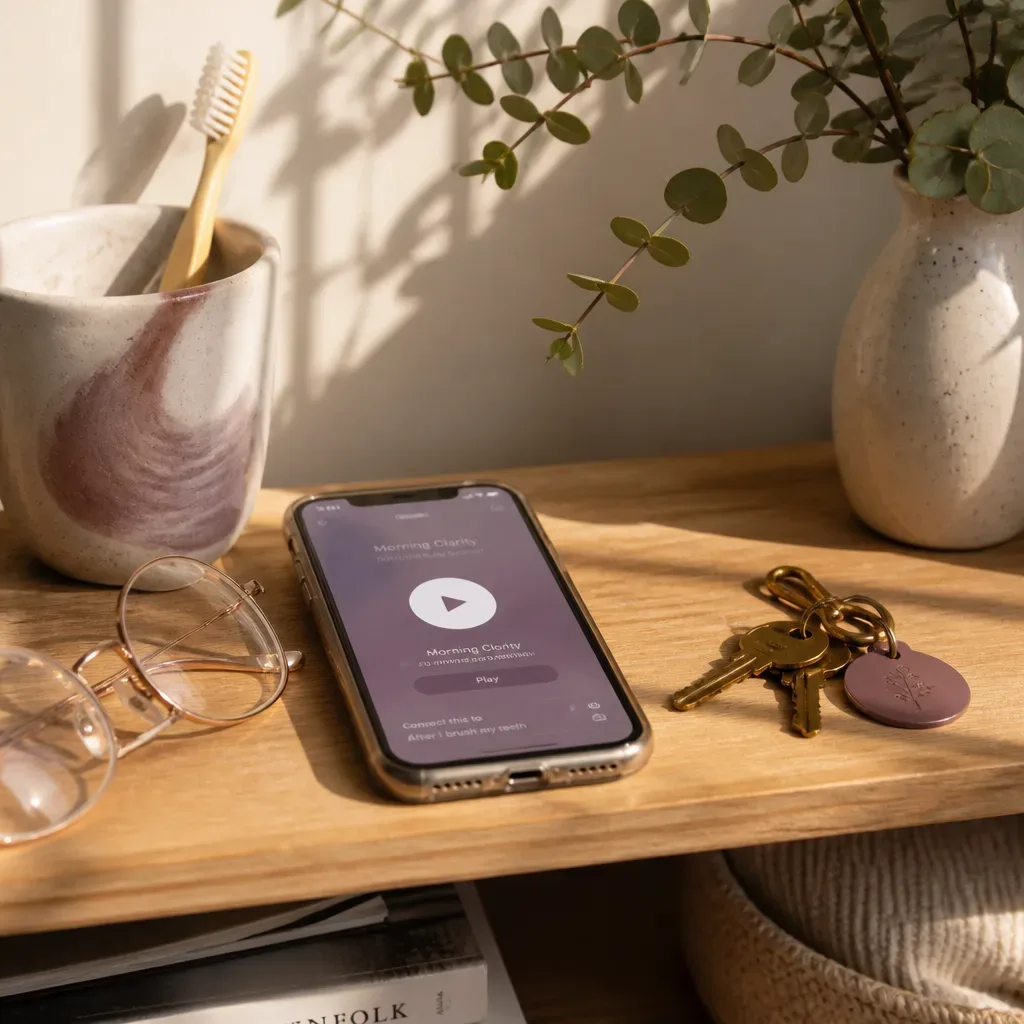 Günlük sabah eşyalarının yanına konmuş telefon