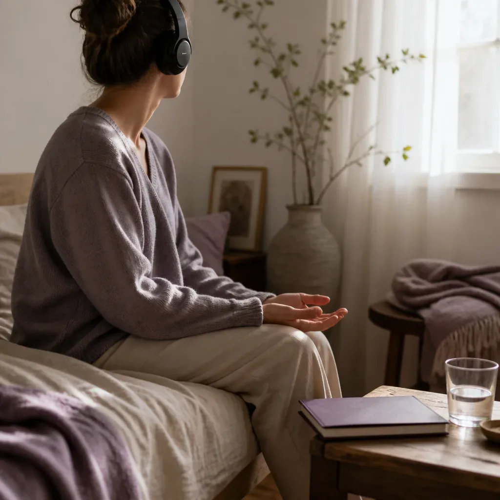 Person listening before opening a notebook