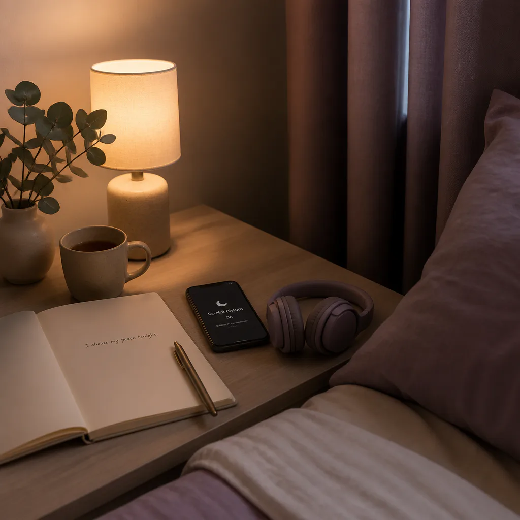 Habitación tranquila preparada para escuchar audio antes de dormir