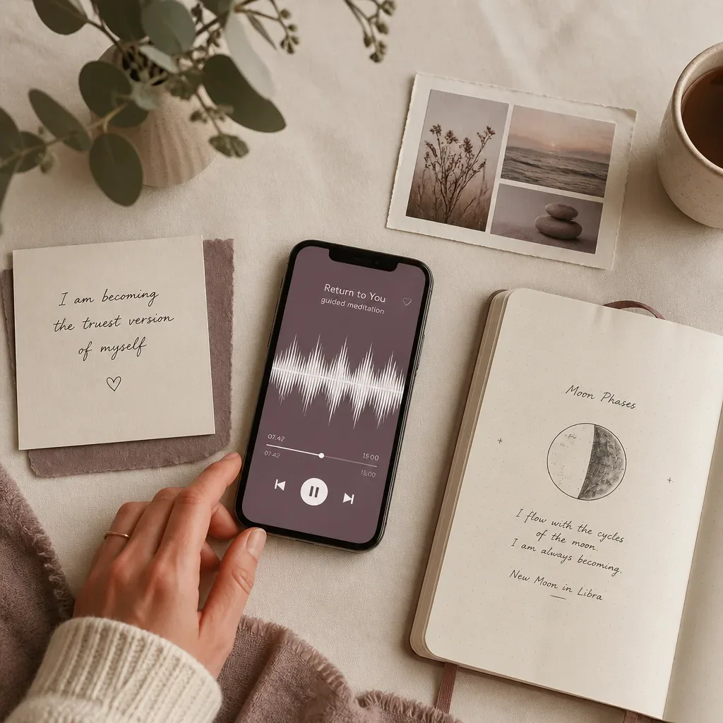 Praktyka audio z afirmacją i tablicą wizualną